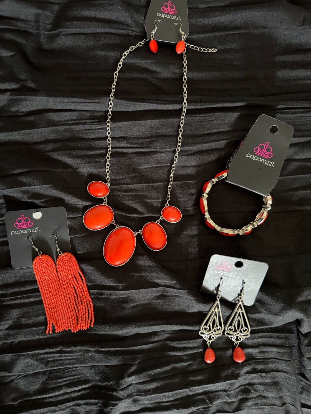 paparazzi Red Statement Necklace with Matching Earrings & Bracelet Set